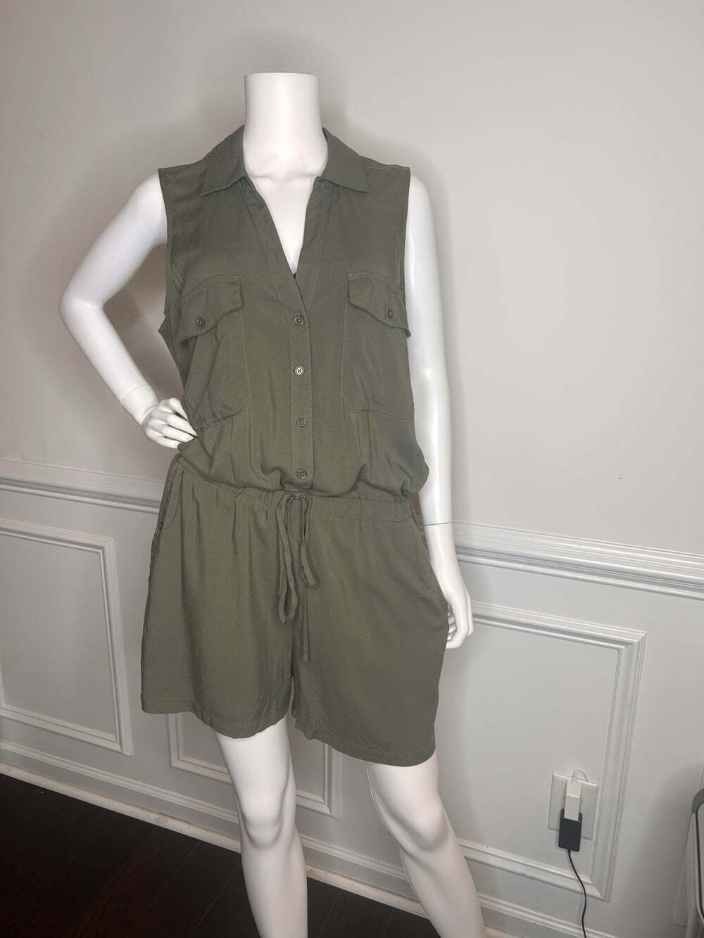 Lascana Sleeveless Drawstring Romper, Olive Green, Sz.12 - Picture 14 of 15